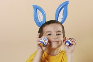 boy with easter eggs
