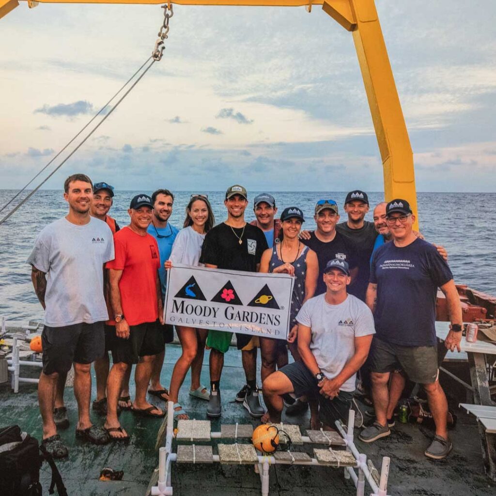 Moody Gardens and NOAA staff on the surface waters above the Flower Garden Banks National Marine Sanctuary off the coast of Galveston.